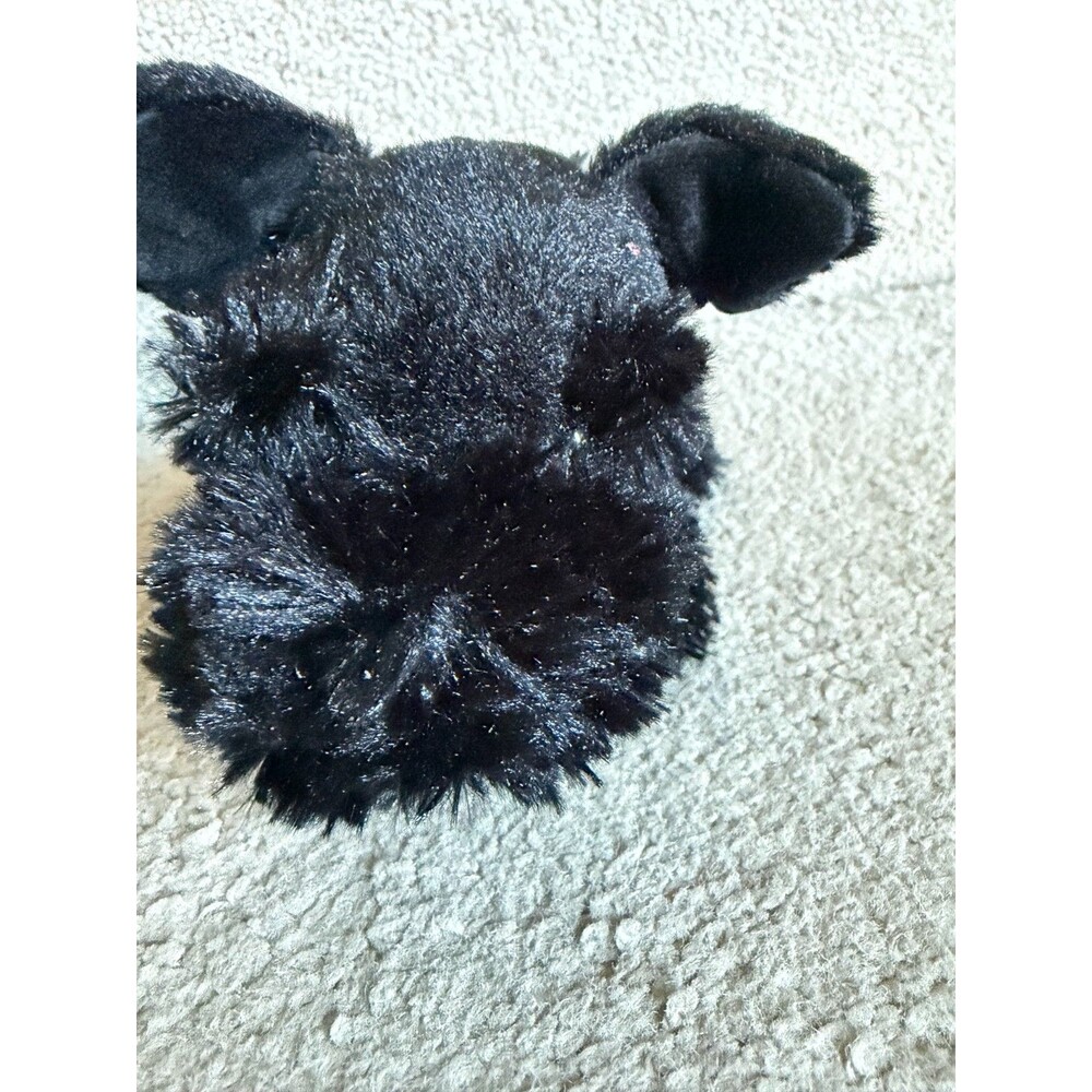 Black Plush Dog “Sammi” – Floral Outfit & Ribbon Accessory